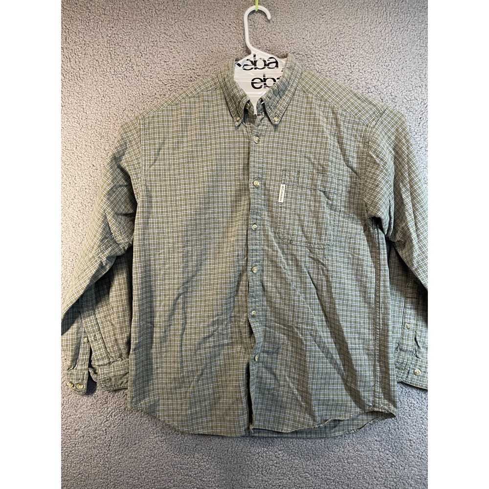 Columbia Shirt Womens Large GreenPlaid Long Sleeve Button Up Outdoor Casual Hike
